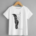 Boys Slogan and Feather Print Tee