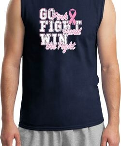 Breast Cancer Awareness Go Fight Win Mens Muscle Shirt