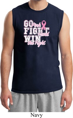 Breast Cancer Awareness Go Fight Win Mens Muscle Shirt