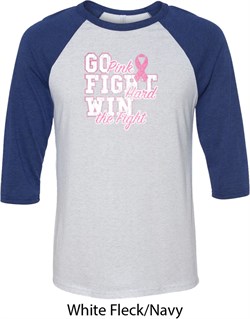 Breast Cancer Awareness Go Fight Win Mens Raglan Shirt