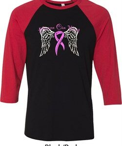 Breast Cancer Awareness Heaven Can Wait Mens Raglan Shirt