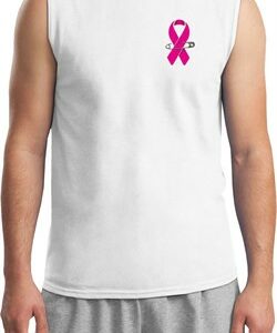 Breast Cancer Awareness Pink Ribbon Pin Pocket Print Mens Muscle Shirt