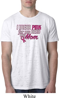 Breast Cancer Awareness Pink for My Hero Mens Burnout Shirt