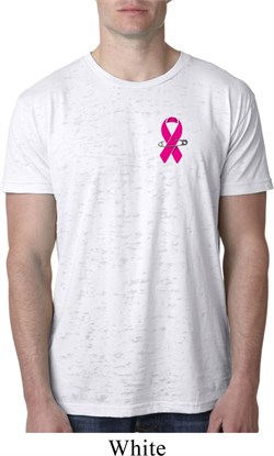 Breast Cancer Pink Ribbon Pin Pocket Print Mens Burnout Shirt