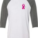 Breast Cancer Pink Ribbon Pin Pocket Print Mens Raglan Shirt