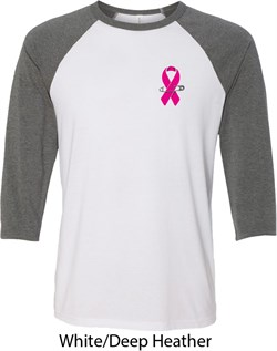 Breast Cancer Pink Ribbon Pin Pocket Print Mens Raglan Shirt