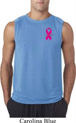 Breast Cancer Pink Ribbon Pin Pocket Print Mens Sleeveless Shirt