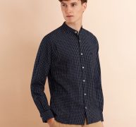 Brooks Brothers Men’s Checked Indigo Band Collar Sport Shirt