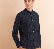 Brooks Brothers Men’s Checked Indigo Band Collar Sport Shirt