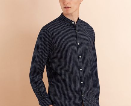 Brooks Brothers Men’s Checked Indigo Band Collar Sport Shirt