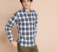 Brooks Brothers Men’s Plaid Indigo Band Collar Sport Shirt