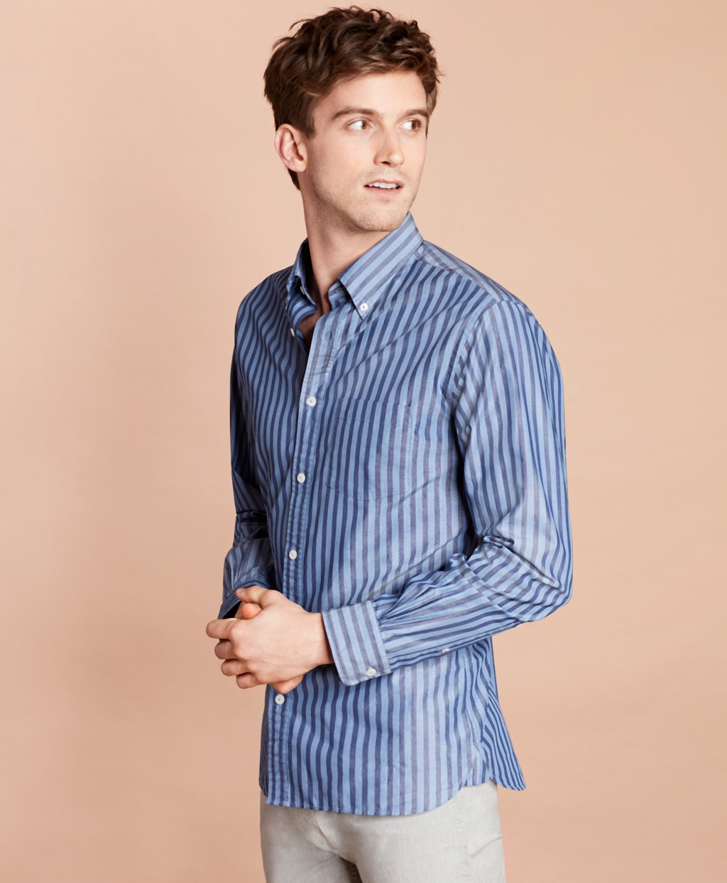 Brooks Brothers Men's Striped Yarn-Dyed Broadcloth Sport Shirt