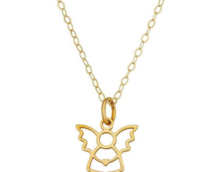 Charming Girl Kids’ 14k Angel Pendant Necklace, Women’s, Size: 15″, Gold