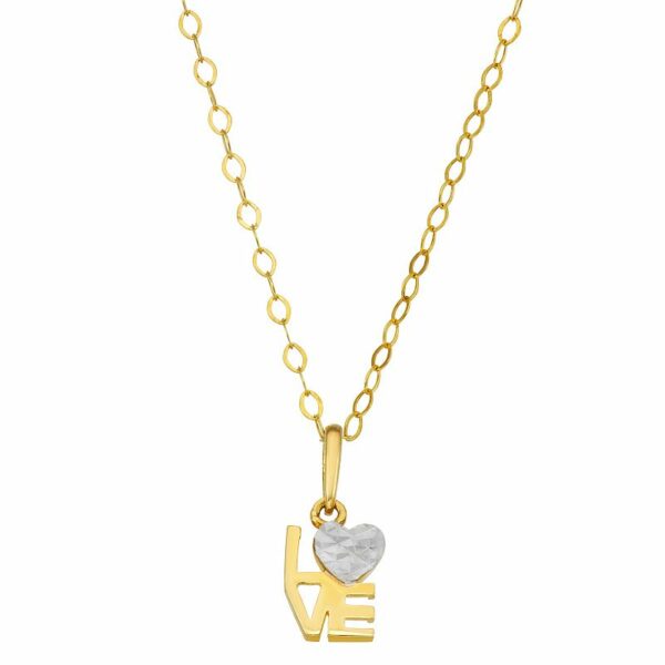 Charming Girl Kids' 14k Gold LOVE Heart Pendant, Women's, Size: 15", White