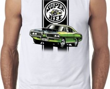 Dodge Green Super Bee Mens White Sleeveless T-Shirt