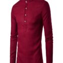 Ericdess Plain Stand Collar Pullover Slim Fit Men’s Shirts