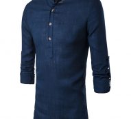 Ericdess Plain Stand Collar Pullover Slim Fit Men’s Shirts