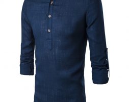 Ericdess Plain Stand Collar Pullover Slim Fit Men’s Shirts
