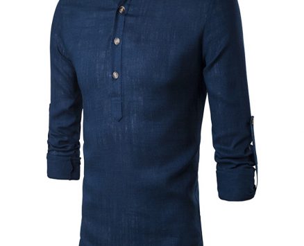 Ericdess Plain Stand Collar Pullover Slim Fit Men’s Shirts