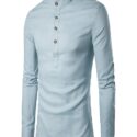 Ericdess Plain Stand Collar Pullover Slim Fit Men’s Shirts