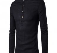 Ericdess Plain Stand Collar Pullover Slim Fit Men’s Shirts