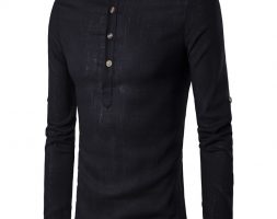 Ericdess Plain Stand Collar Pullover Slim Fit Men’s Shirts