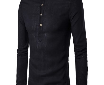 Ericdess Plain Stand Collar Pullover Slim Fit Men’s Shirts