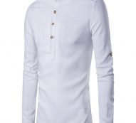 Ericdess Plain Stand Collar Pullover Slim Fit Men’s Shirts