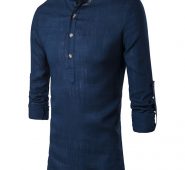 Ericdess Plain Stand Collar Pullover Slim Fit Men’s Shirts