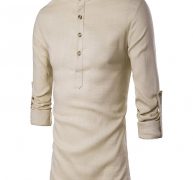 Ericdess Plain Stand Collar Pullover Slim Fit Men’s Shirts