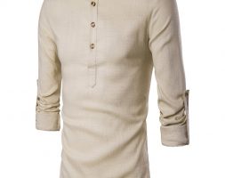 Ericdess Plain Stand Collar Pullover Slim Fit Men’s Shirts