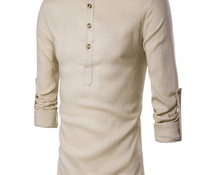 Ericdess Plain Stand Collar Pullover Slim Fit Men’s Shirts