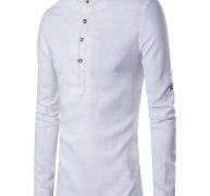 Ericdess Plain Stand Collar Pullover Slim Fit Men’s Shirts
