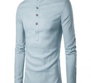 Ericdess Plain Stand Collar Pullover Slim Fit Men’s Shirts