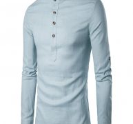 Ericdess Plain Stand Collar Pullover Slim Fit Men’s Shirts