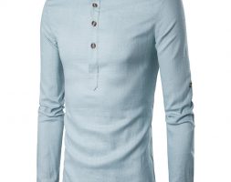 Ericdess Plain Stand Collar Pullover Slim Fit Men’s Shirts