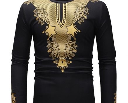 Ericdress African Dashiki Print Round Neck Long Sleeve Mens T-shirt