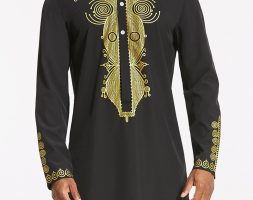 Ericdress African Fashion Dashiki Floral Print Single-Breasted Slim Men’s Shirt