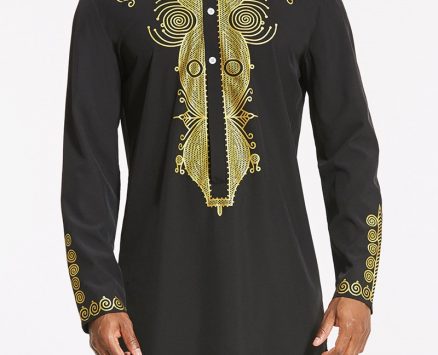 Ericdress African Fashion Dashiki Floral Print Single-Breasted Slim Men’s Shirt