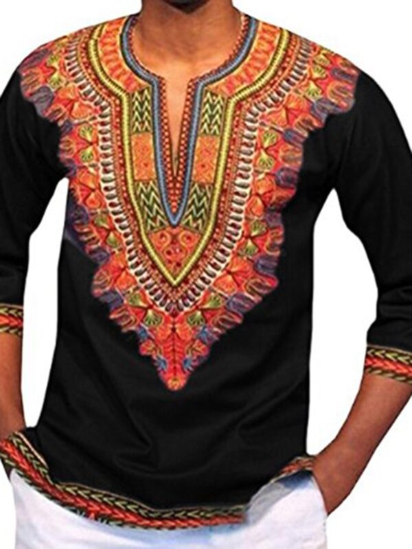 Ericdress African Fashion Dashiki Print V-Neck Slim Men's Shirt