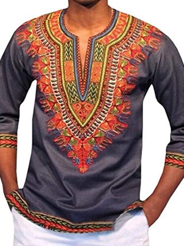 Ericdress African Fashion Dashiki Print V-Neck Slim Men's Shirt