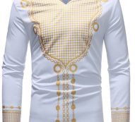 Ericdress African Fashion Dashiki V-Neck Slim Mens Casual Shirts