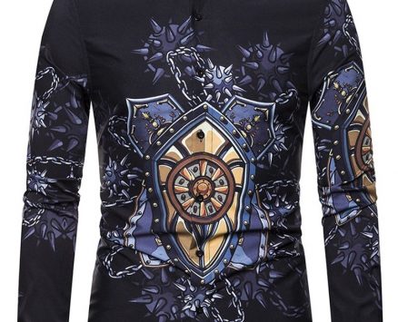 Ericdress Button Color Block Lapel Men’s Shirt