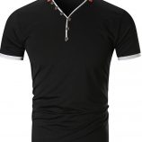 Ericdress Button Color Block V-Neck Slim Mens T-shirt