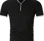Ericdress Button Color Block V-Neck Slim Mens T-shirt