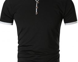 Ericdress Button Color Block V-Neck Slim Mens T-shirt