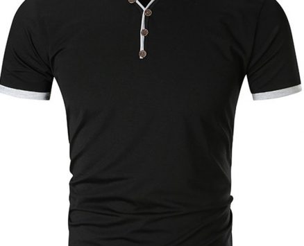 Ericdress Button Color Block V-Neck Slim Mens T-shirt