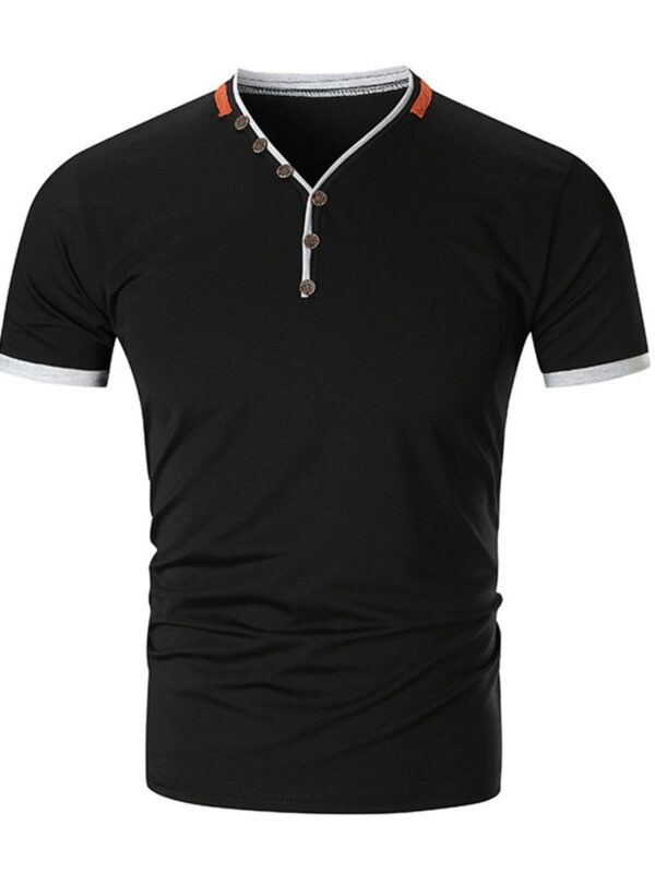Ericdress Button Color Block V-Neck Slim Mens T-shirt