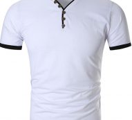 Ericdress Button Color Block V-Neck Slim Mens T-shirt