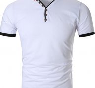 Ericdress Button Color Block V-Neck Slim Mens T-shirt